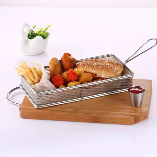 6 Cesta Para Servir Porções Aço Inox Retangular 25x13x4,3 Cm