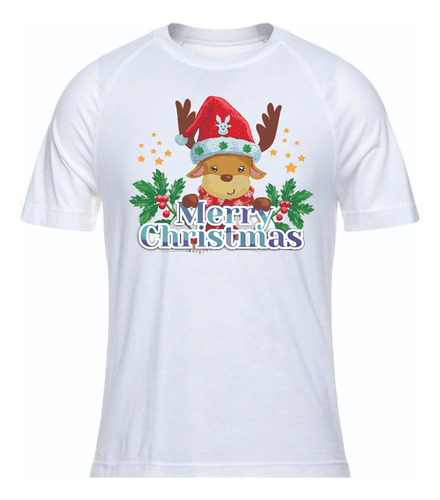 Camisetas Navidad Reno Merry Christmas Tierno Azul M2