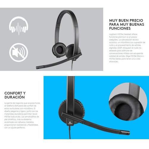 Imagen 3 de 9 de Diadema Logitech Usb Headset Stereo H570e, Lync Cisco Skype