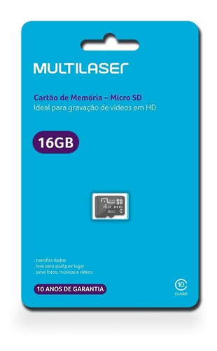 Cartão De Memória Classe 10 16gb Multilaser - Mc143