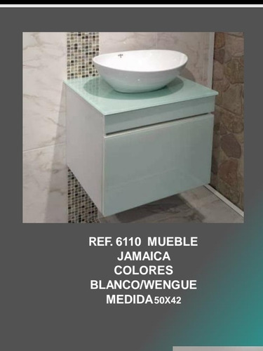 Mueble Jamaica Baño 50x42 Mff+vidrio+lavamanos 