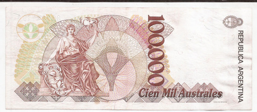 Billete Argentina 100.000 Australes Bottero 2891 Mb++ (Usado)
