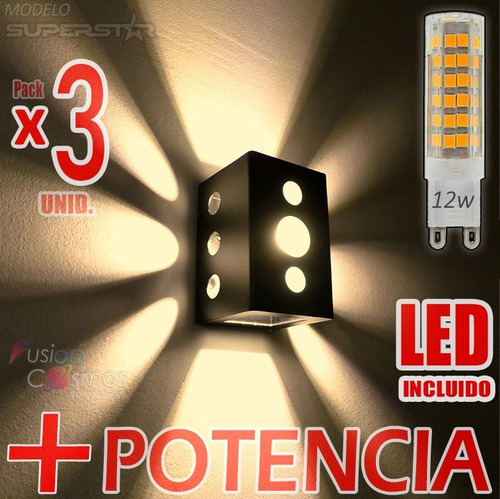 Imagen 1 de 10 de Aplique Pared Exterior Efecto X C/ Led Potente 12w Pack X3un