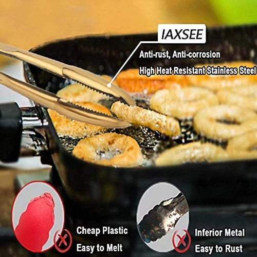 Imagen 3 de 3 de Pinzas De Ensalada De Oro De Acero Inoxidable De 2 Paquetes