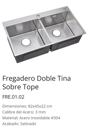 Fregadero Acero Inoxidable Doble Tina Sobre Tope