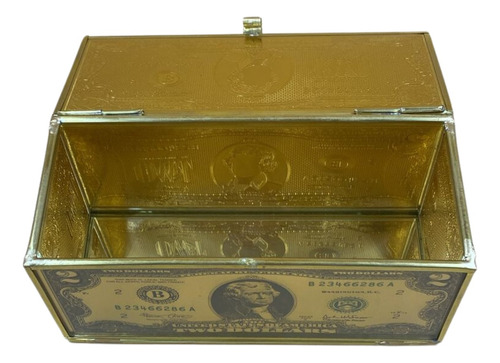 Caja Dorada Billetes 2 Dlls - Abundancia Fortuna,15.5 Cm