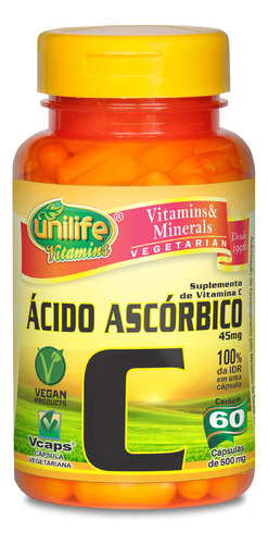 Vitamina C Acido Ascorbico 60 Capsulas 550mg - Unilife