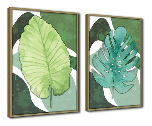 Quadro Decorativo Textura Cx Alta 2un 40x60 Folha Sob Verde1