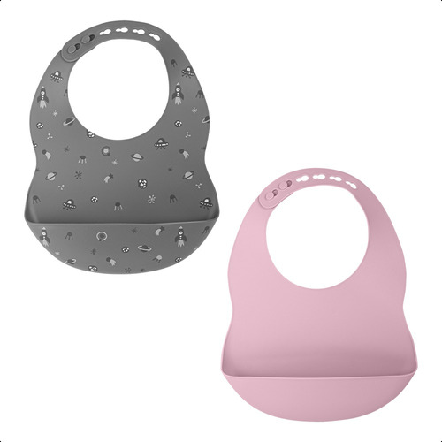 Kit 2 Baberos Ajustables Suave Silicón Para Bebé Sin Bpa Rg Color Rosa