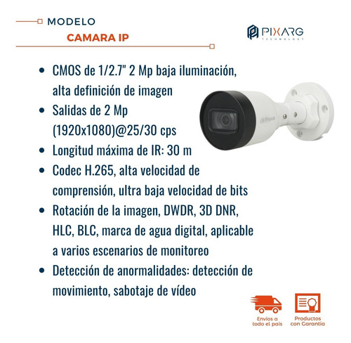 Imagen 2 de 6 de Camara Ip Dahua 2mpx 1080p Bullet H265 Ir 30mts Exterior Poe
