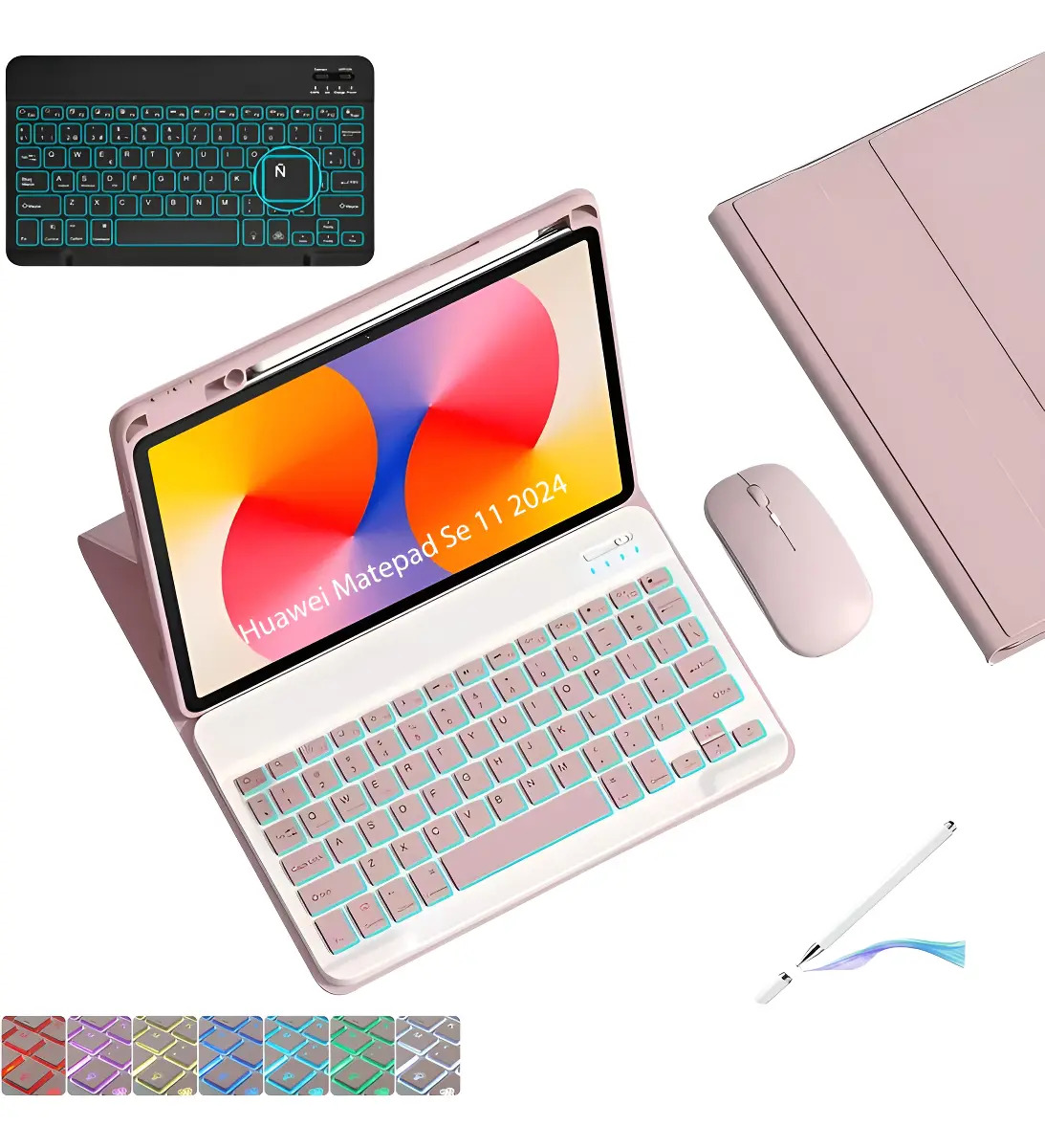 Teclado Iluminado Funda Mouse Para Huawei Matepad Se 11 2024 Color Rosa