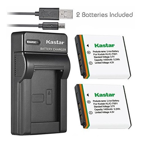 Bateria Kastar (x2) Y Cargador Usb Delgado Para Kodak Klic-7
