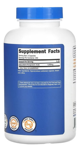 Nutricost Akg Ácido Alfa-cetoglutárico 1000 Mg 240 Caps Sabor Sin Sabor