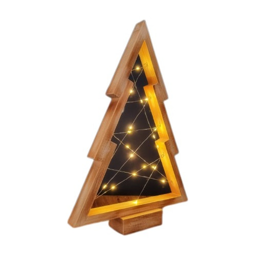 Árbol Pino Navideño En Madera Caramelo Con Luces Minimalista