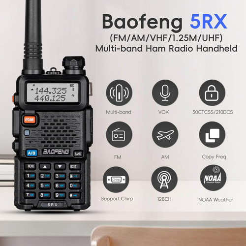 Baofeng - Radio De Jamón 5rx (actualizado De Uv-5r) Multibanda De Recepción De Largo Alcance De Radio Bidireccional, Walkie Talkies De Recepción Am/fm Con Auricular Y Antena Td-771, Frecuencia De