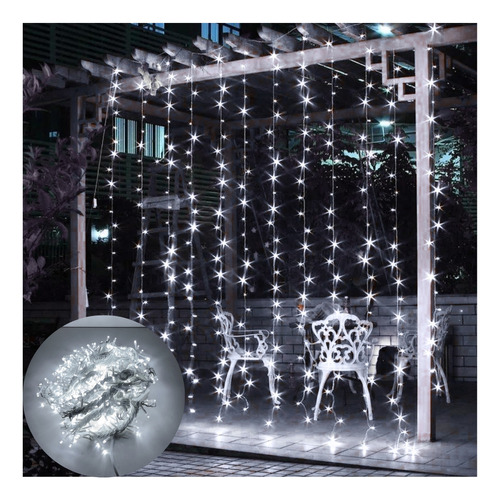 Cortina 288 Led Pisca Fio Branco 8 Funções Decoração 3x2m Cor Das Luzes Branco-frio 110v