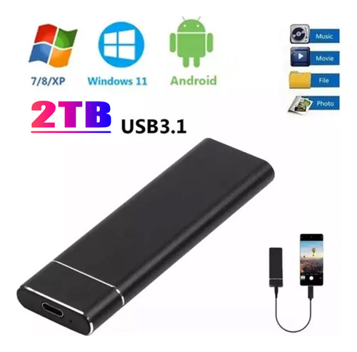 Para 2tb Mini Disco Duro Externo De Portátil Ssd Negro