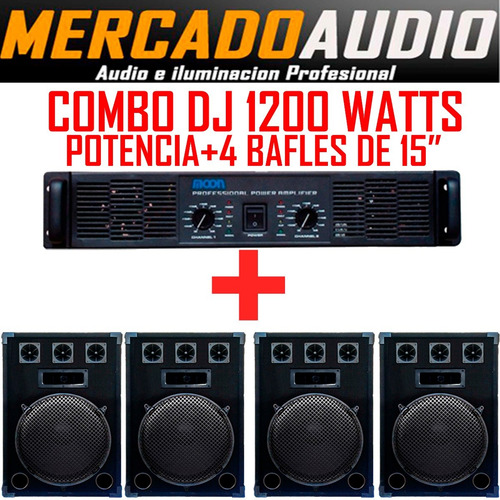 Imagen 1 de 3 de Combo Dj 1200 Watts Potencia+4 Bafles 15
