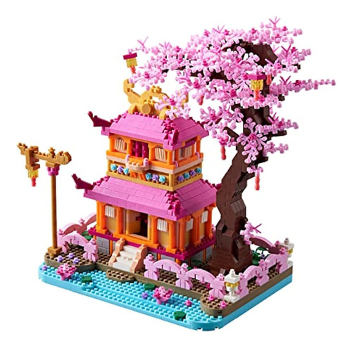 Yujns Sakura Tree House Building Micro Blocks Set Arquitectu