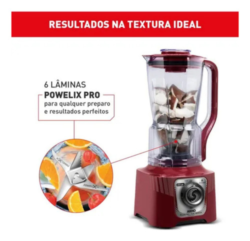 Liquidificador Arno Power Max Xxl 1200w Carmim Ln86 Carmim
