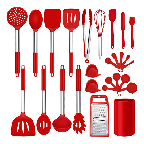 Juego 27 Utensilios Cocina Con Soporte Espátula Silicona