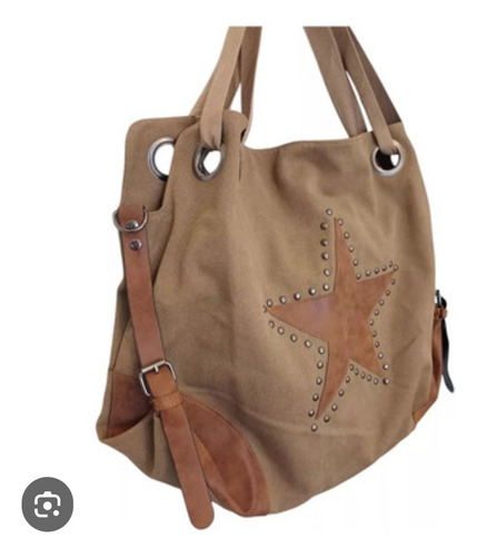 Bolso Cartera Tote Lona Amplio Paris Arena Lisa Níquel Beige