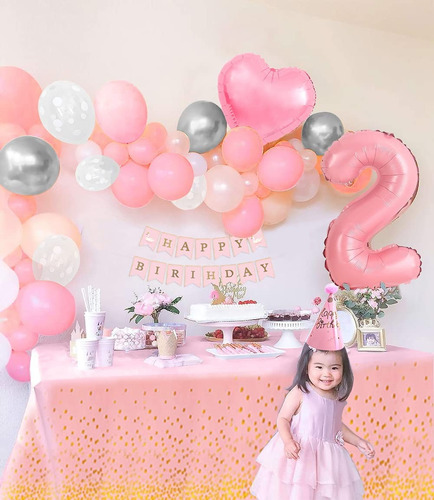 Decoración Cumpleaños Niña 2 Años Arco De Globos Rosa Weeyin