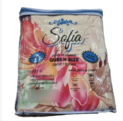 Juego De Sabanas Queen Size Estampada Marca Sofía Algodón