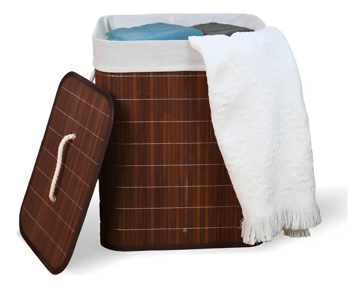KONTUZ cesto de roupa suja de bambu com tampa e alças 50l cor Marrom