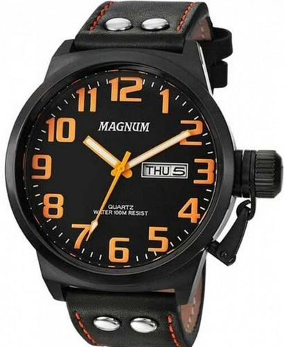 Relógio Magnum Masculino Ma32952j Couro Preto Grande
