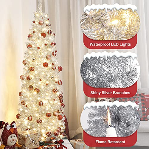 Árbol De Navidad Preluminado Forma De Lápiz De 6 Pies...