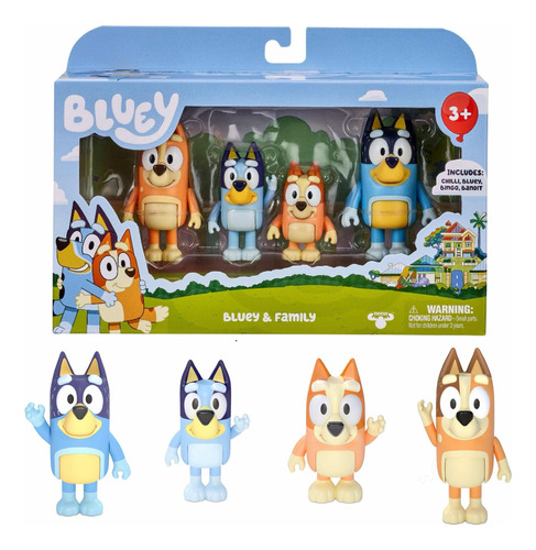 Bluey Paquete 4 Personajes Bluey Bingo Chilli Y Bandido 8 Cm