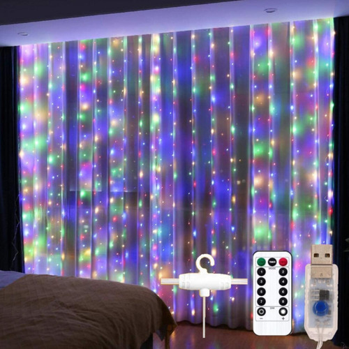 Imagen 2 de 10 de Cortina Led 3x3 Mts 300 Multicolor Boda Usb Navidad