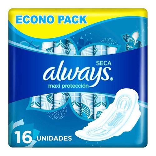 Toallitas Femeninas Always Seca Maxi Protección 16 Unidades