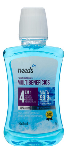 Needs Enxaguante Bucal Acao 4 Em 1 Zer.alcool Hortela 250ml