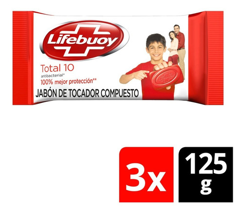 Jabon Antibacterial Lifebuoy Total 10 - 3 X 125 Grs