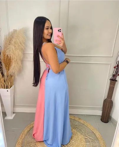 Vestido Ch Revela o Bi Color Duo Color Azul E Rosa Frete gr tis