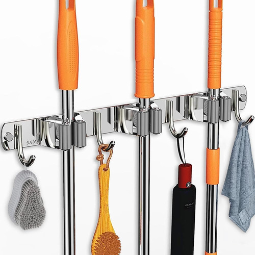 Organizador Colgador De Escobas Trapeador De Pared Y Ganchos