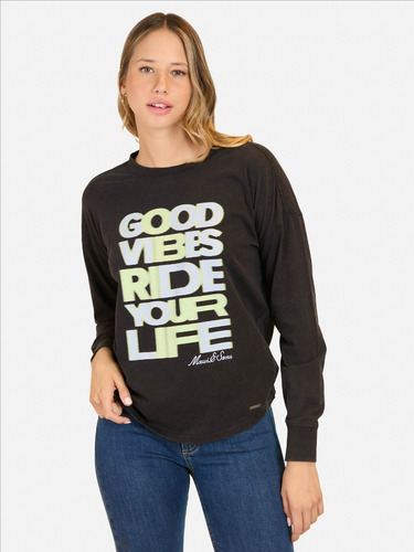 Polera Ml Good Vibes Signal Negro Mujer Maui And Sons
