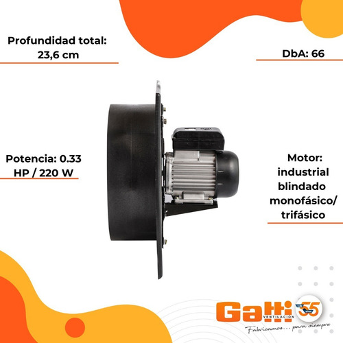 Extractor De Aire Axial Industrial 35 Cm P/ Pared Aro Plástico Gatti Ventilación