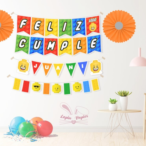 Banderin Feliz Cumple X12 Lego Rojo Lego