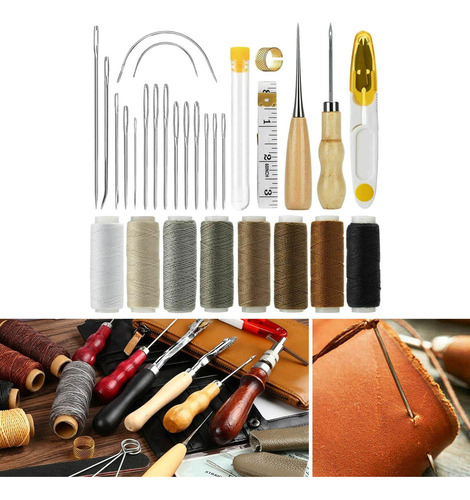 Kit De Costura De Couro, 8 Cores De Linha Encerada Com