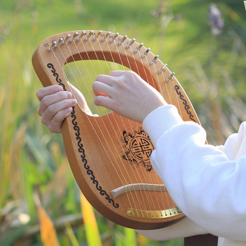 Grabado Exquisito Principiantes 16-string Lyre Harp Madera