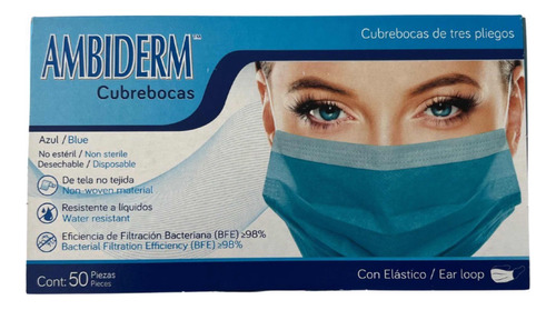 Cubrebocas Ambiderm Azul 50 Pzas