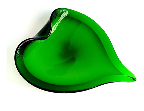 Hermoso Bowl Vintage Cristal Murano Grande Forma Hoja Verde