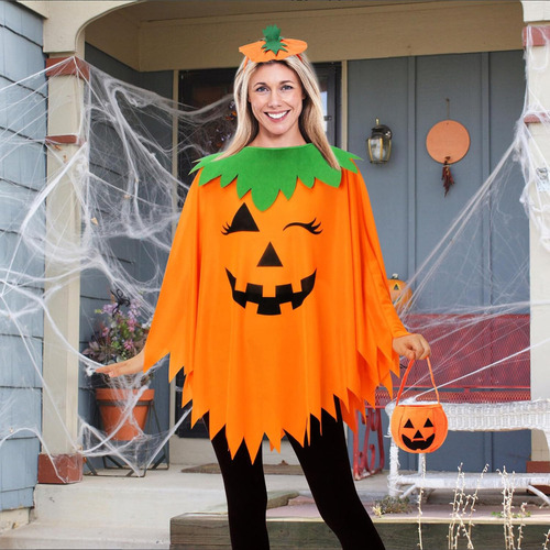 M Disfraz De Calabaza De Halloween P Mujer Poncho De