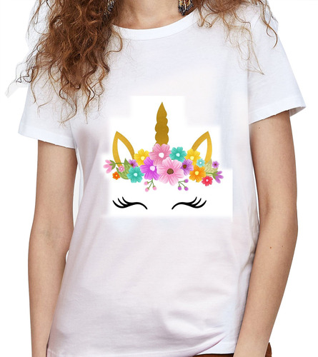 Camiseta Dama Estampada unicornio Flores De Colores