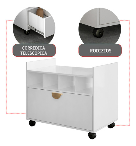 Armário Gabinete Para Banheiro Com 4 Nichos 1 Gaveta E Rodízios Branco Tcaz - Webshop Móveis