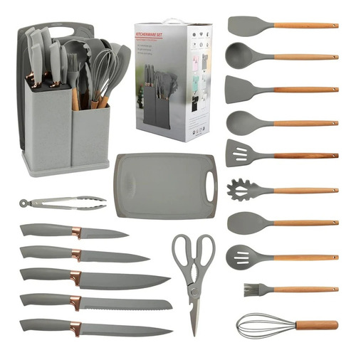 Set De Utensilios De Cocina Silicona 19 Piezas Con Base