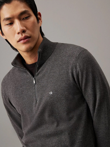 Suéter Gris Calvin Klein Cuello Alto Y Cierre Hombre